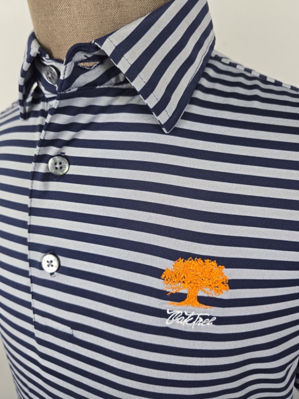 FootJoy Oak Tree National Pro Shop Golf Polo Mens M Navy Gray Striped - Picture 3 of 9